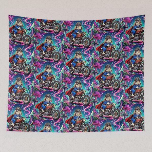Item preview, Superhero Rabbit – Neon Motorcycle Fantasy Illustration designed and sold by Dogandesighn.