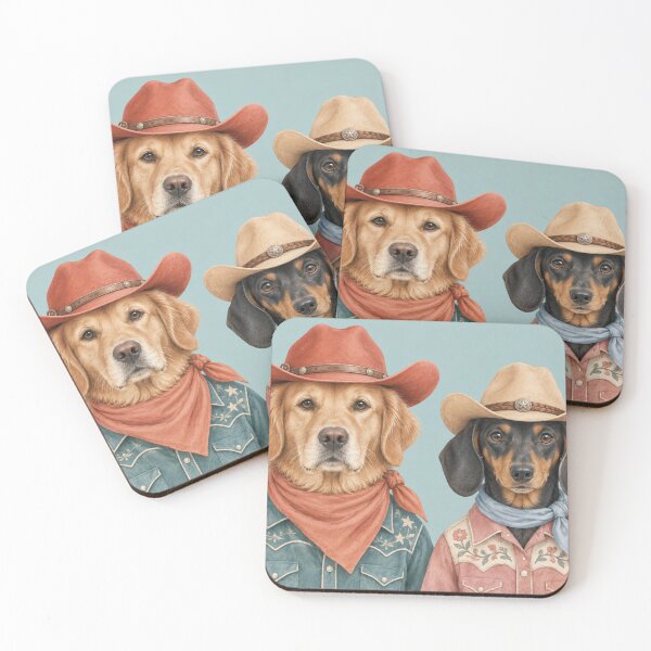 Item preview, Cowboy Golden Retriever and Dachshund Western Art designed and sold by SayMaria.