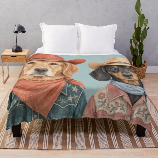 Item preview, Cowboy Golden Retriever and Dachshund Western Art designed and sold by SayMaria.