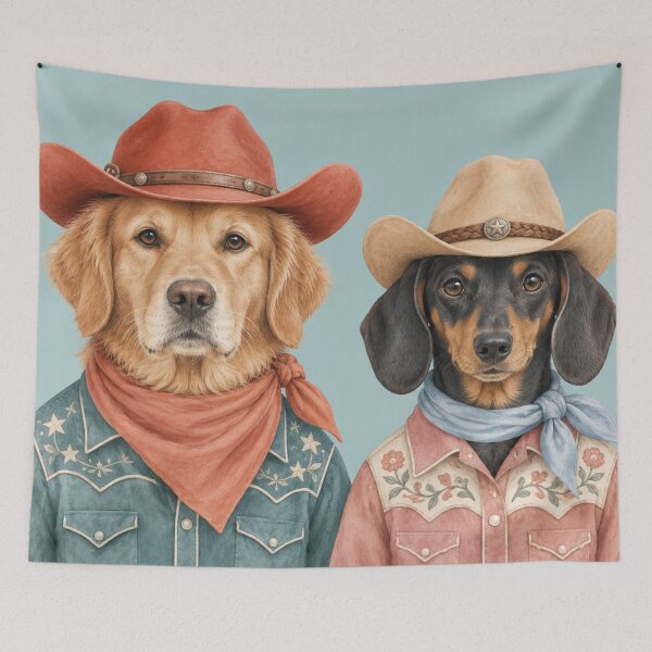 Item preview, Cowboy Golden Retriever and Dachshund Western Art designed and sold by SayMaria.