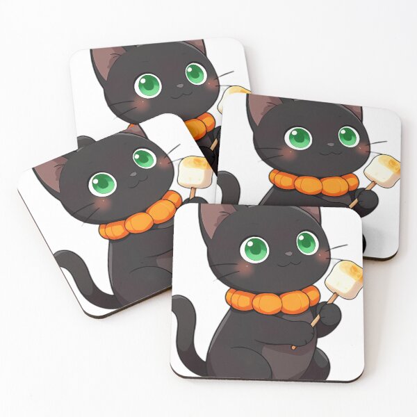 Item preview, Cute Black Cat with Golden Marshmallow Skewer designed and sold by pumsquare.