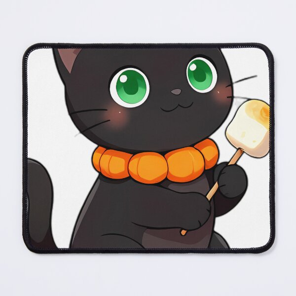 Item preview, Cute Black Cat with Golden Marshmallow Skewer designed and sold by pumsquare.