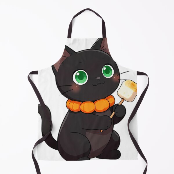 Item preview, Cute Black Cat with Golden Marshmallow Skewer designed and sold by pumsquare.