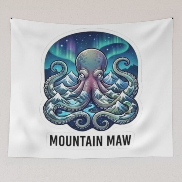 Item preview, Mountain Maw - Giant Kraken Aurora Borealis Sticker designed and sold by FABIOLA1970.