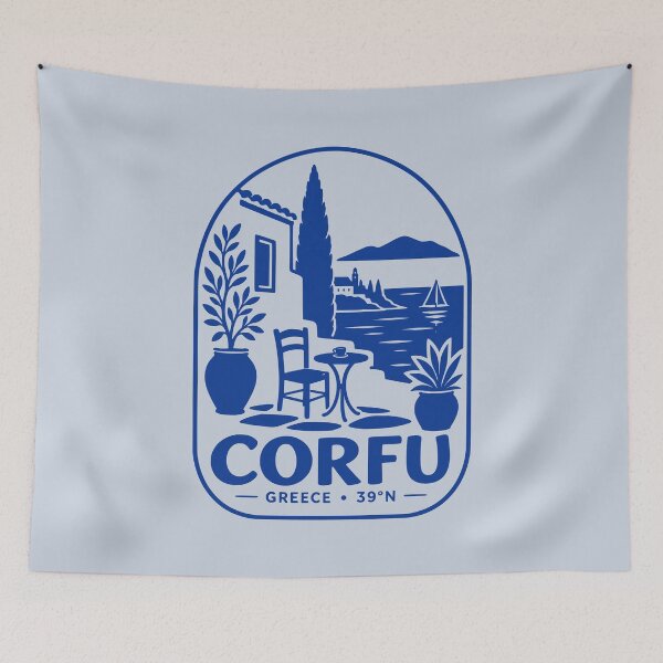 Item preview, Blue Corfu Greece Mediterranean Coastal Terrace designed and sold by MavtM.