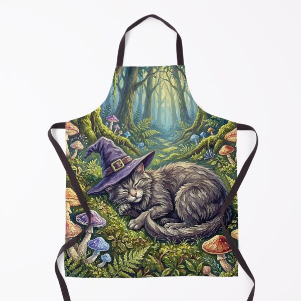 Item preview, Sleepy Witch Cat Enchanted Forest Mushrooms Cottagecore Art designed and sold by cr6zym1nd.