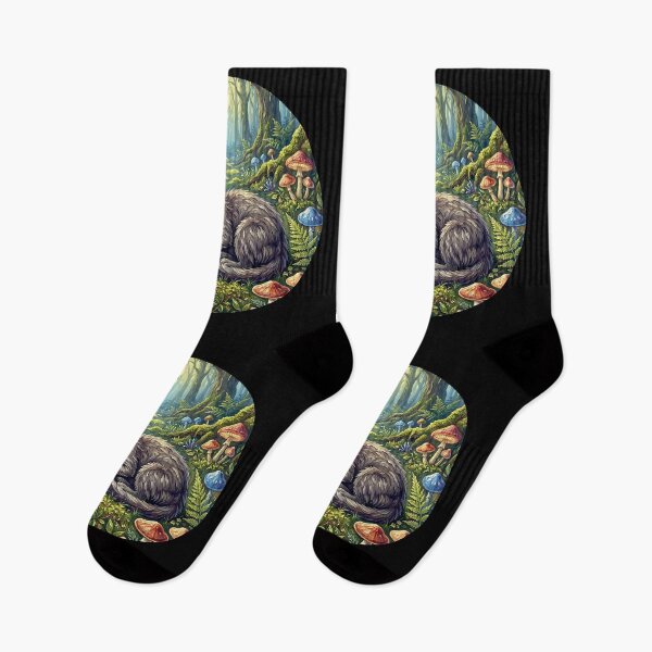 Item preview, Sleepy Witch Cat Enchanted Forest Mushrooms Cottagecore Art designed and sold by cr6zym1nd.