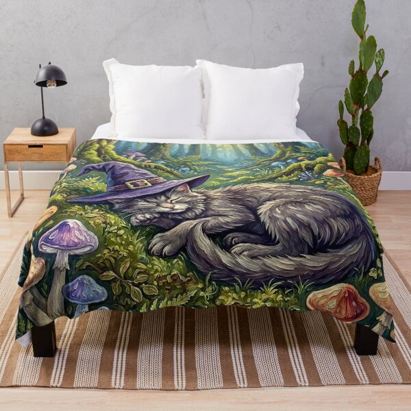 Item preview, Sleepy Witch Cat Enchanted Forest Mushrooms Cottagecore Art designed and sold by cr6zym1nd.