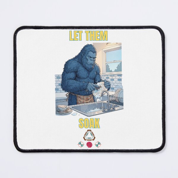 Item preview, Blue Bigfoot Doing Dishes Funny Sasquatch Chores Cute Comic Art designed and sold by Whimsy Trail Co.