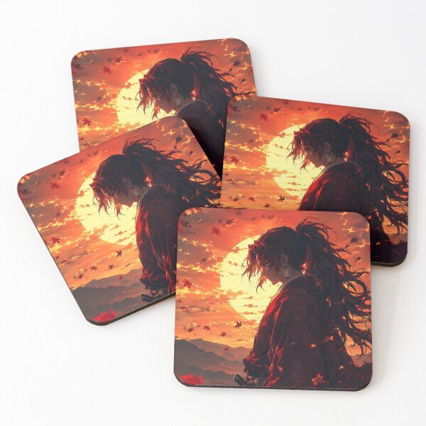 Item preview, Japanese Samurai Sunset – Red Maple Leaves Katana Warrior Anime Art designed and sold by Dyan4.