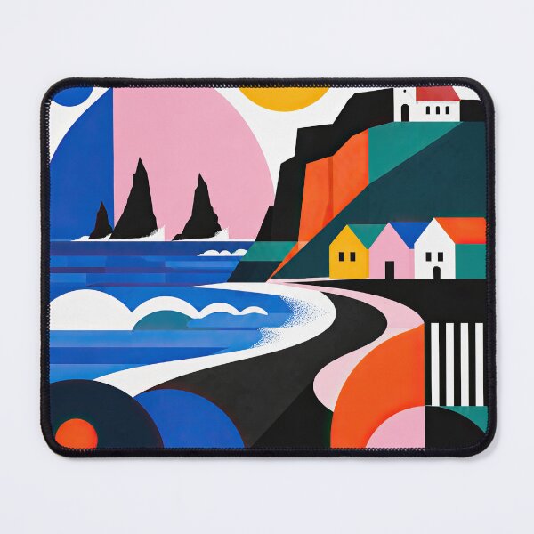 Item preview, Colorful geometric travel poster depicting a coastal Icelandic designed and sold by ckybe.
