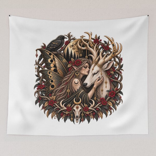 Item preview, Vesperhart: Goth Fairy with White Stag designed and sold by FaerieFusion.