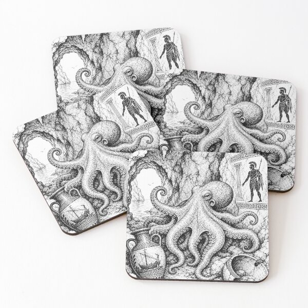 Item preview, Ancient Greek Octopus Cave – Mythical Ocean Line Art designed and sold by Jandedan.
