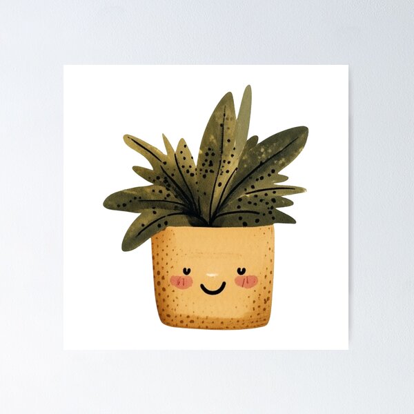 Item preview, Cute Smiling Houseplant – Kawaii Watercolor Potted Plant designed and sold by meghnad.