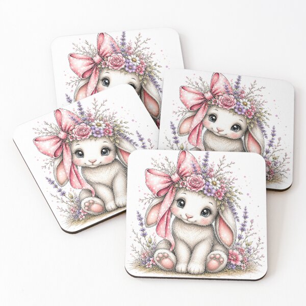 Item preview, Cute Bunny with Pink Bow and Flower Crown designed and sold by MichalHau.