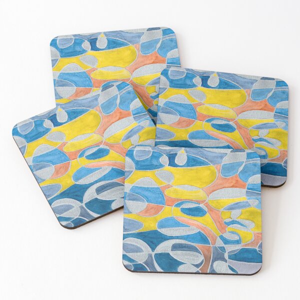 Item preview, Blue Grey and Mustard Organic Geometric Abstract contemporary art designed and sold by ArithraStudio.