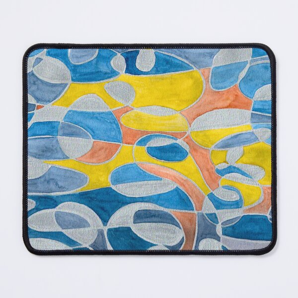 Item preview, Blue Grey and Mustard Organic Geometric Abstract contemporary art designed and sold by ArithraStudio.
