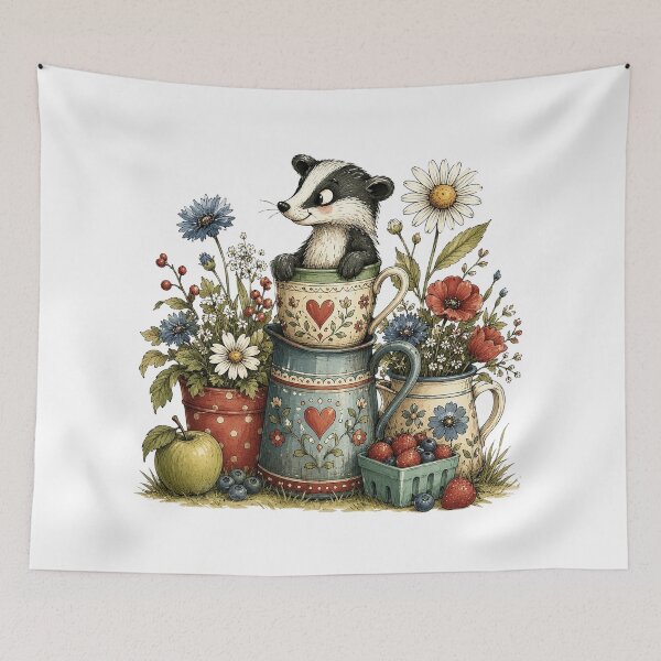 Item preview, Cute Badger in Vintage Teacup Garden designed and sold by MichalHau.
