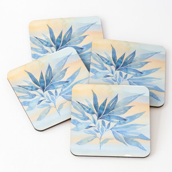 Item preview, Blue Botanical Branch with Soft Peach Watercolour Wash designed and sold by ArithraStudio.