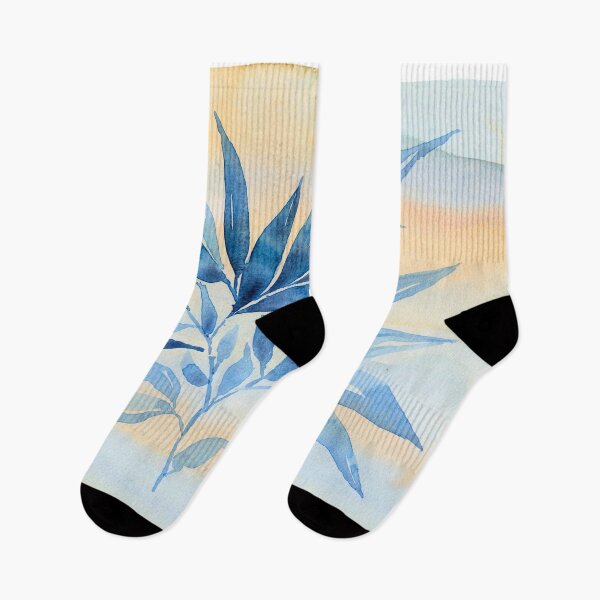 Item preview, Blue Botanical Branch with Soft Peach Watercolour Wash designed and sold by ArithraStudio.