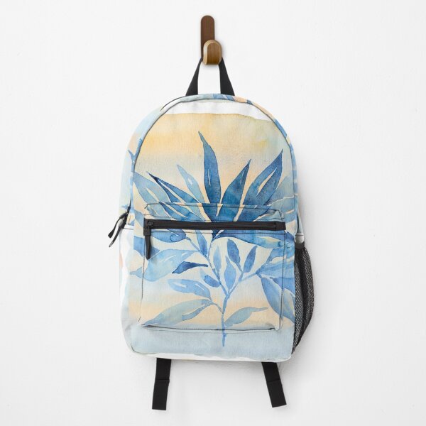 Item preview, Blue Botanical Branch with Soft Peach Watercolour Wash designed and sold by ArithraStudio.