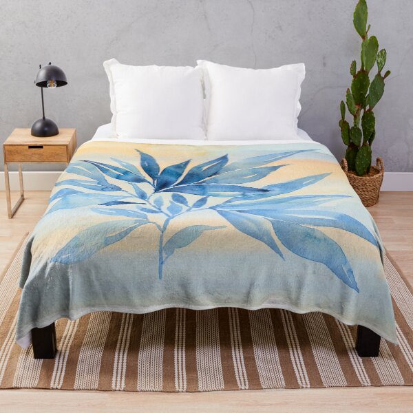 Item preview, Blue Botanical Branch with Soft Peach Watercolour Wash designed and sold by ArithraStudio.