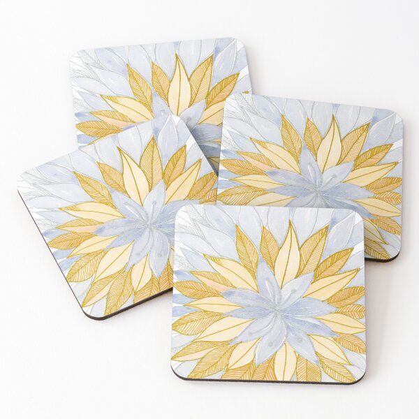 Item preview, Gold-Toned and Pale Blue Botanical Leaf Mandala designed and sold by ArithraStudio.