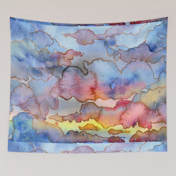 Item preview, Pastel Blue and Pink Abstract Watercolour Cloudscape designed and sold by ArithraStudio.