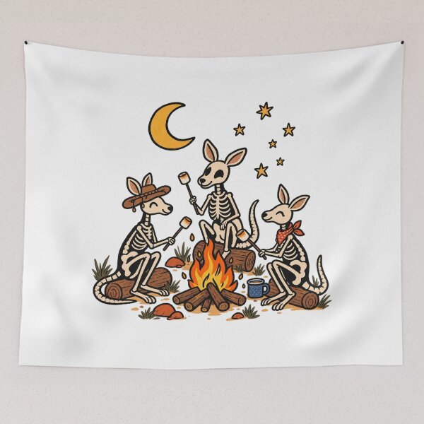 Item preview, Skeleton Kangaroo Campfire Marshmallow Night Camping Aussie Outback designed and sold by Yellowriversss.