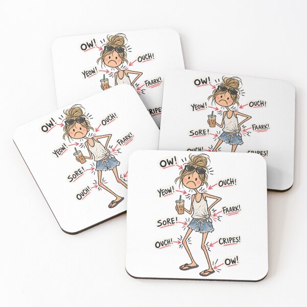 Item preview, Aussie Sunburn Girl Ow Ouch Sore Cripes Faark Australian Summer Meme designed and sold by Yellowriversss.