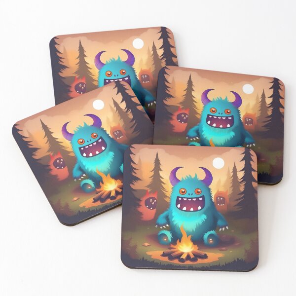 Artikelvorschau, Blaues Fellmonster am Lagerfeuer – Niedliche Camping-Illustration entworfen und verkauft von Pandanime.