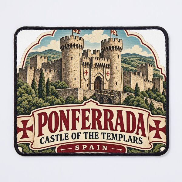 Item preview, Ponferrada Castle of the Templars Vintage Spain Travel Sticker designed and sold by ChicClicker.