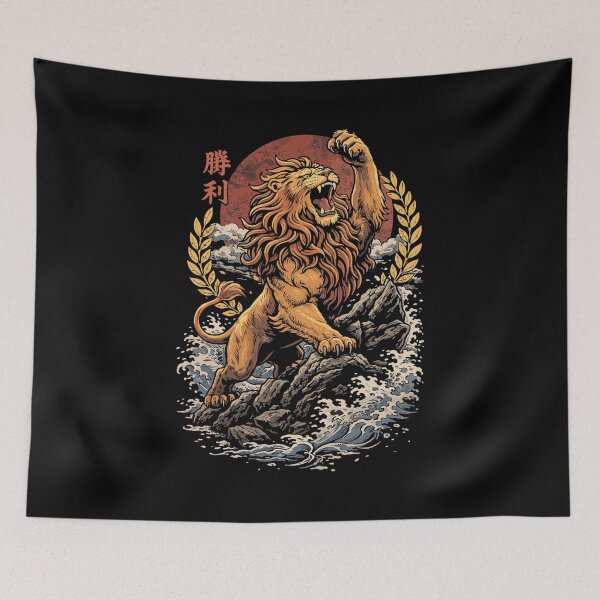 Item preview, Courageous lion in victory pose | Japanese style designed and sold by Pineapple-Tree.