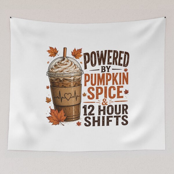 Item preview, Powered by pumpkin spice & 12 hour shifts designed and sold by Tiny-Love ⭐⭐⭐⭐⭐.