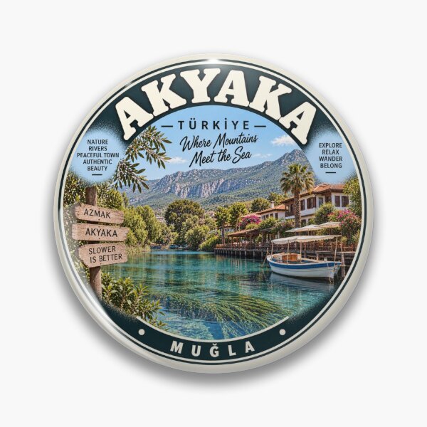 Item preview, Akyaka Turkey Vintage Travel Badge – Azmak River Retro Souvenir designed and sold by DreamPaw Studio.