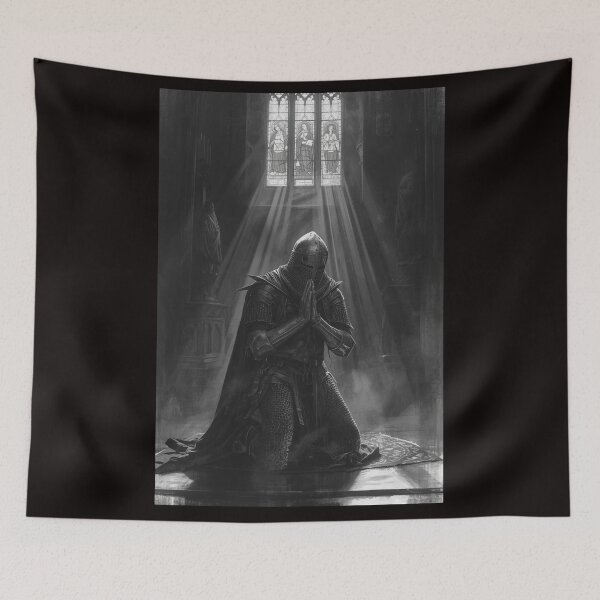 Item preview, Gothic Knight Templar Praying In Cathedral Fine Art designed and sold by VintageManiac.