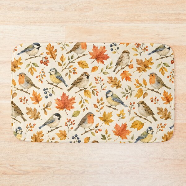 Item preview, Autumn Birds & Colorful Leaves Watercolor Pattern designed and sold by blankTeeShirt.