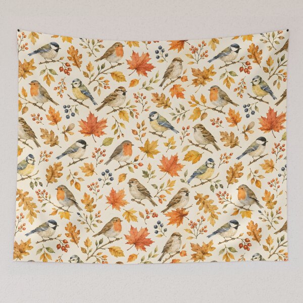 Item preview, Autumn Birds & Colorful Leaves Watercolor Pattern designed and sold by blankTeeShirt.