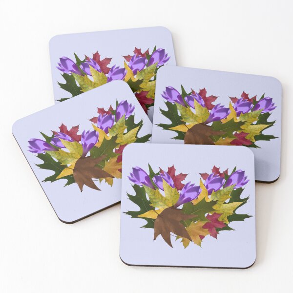 Item preview, Autumn bouquet with purple crocuses and colorful leaves designed and sold by mariya-ivanova.