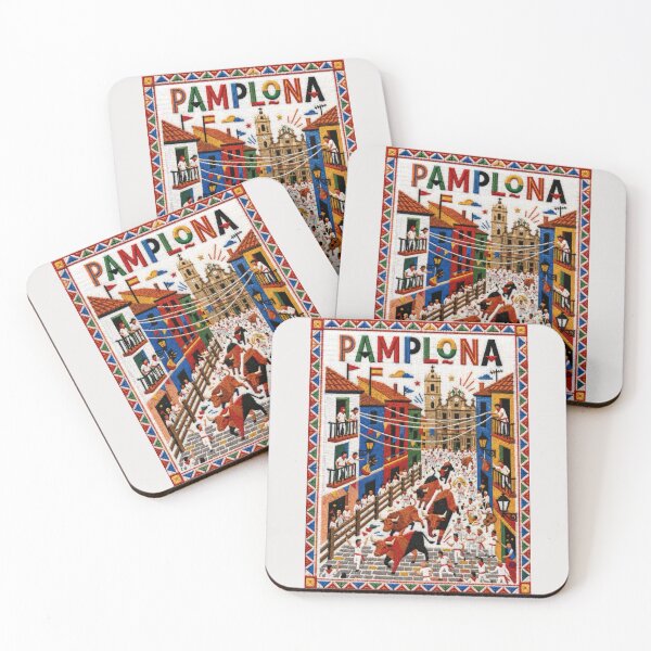 Item preview, Pamplona Spain Embroidered Travel Art - Running of the Bulls & San Fermin Stitched Poster designed and sold by Witsprings.