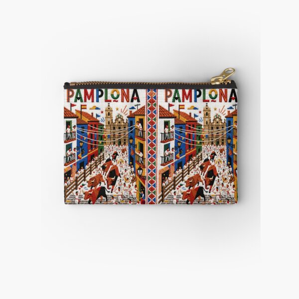 Item preview, Pamplona Spain Embroidered Travel Art - Running of the Bulls & San Fermin Stitched Poster designed and sold by Witsprings.