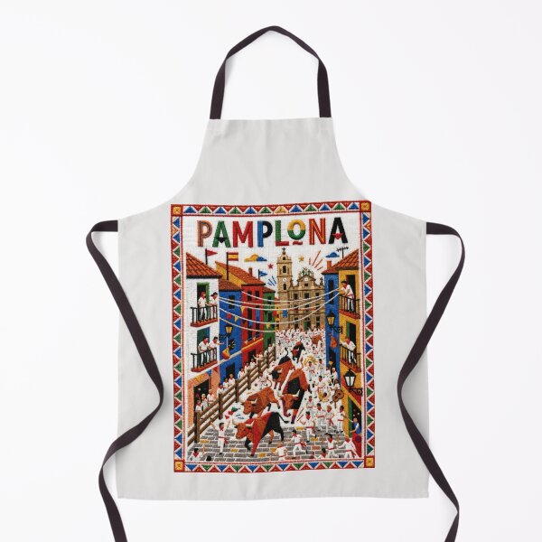 Item preview, Pamplona Spain Embroidered Travel Art - Running of the Bulls & San Fermin Stitched Poster designed and sold by Witsprings.