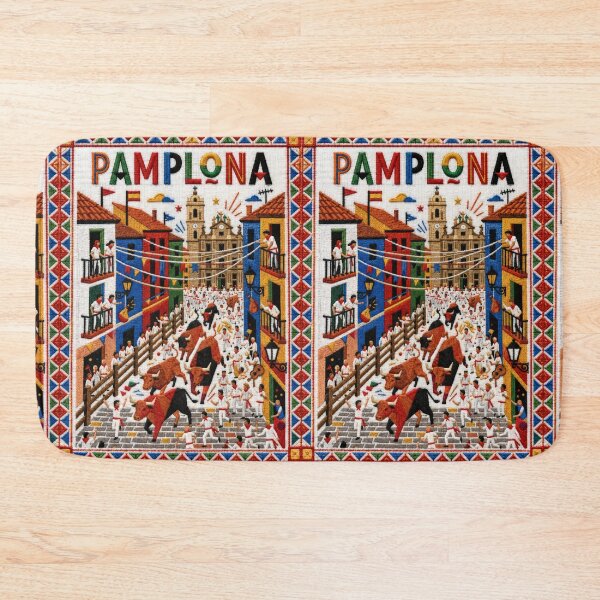 Item preview, Pamplona Spain Embroidered Travel Art - Running of the Bulls & San Fermin Stitched Poster designed and sold by Witsprings.