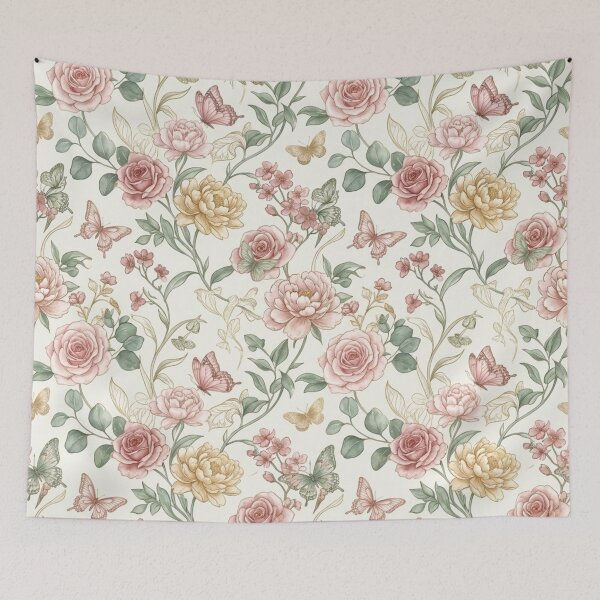 Item preview, Vintage Rose & Butterfly Seamless Pattern designed and sold by ShivCraftStudio.
