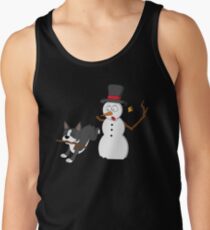 Funny Boston Terrier Snowman Stick Arm Christmas Tank Top