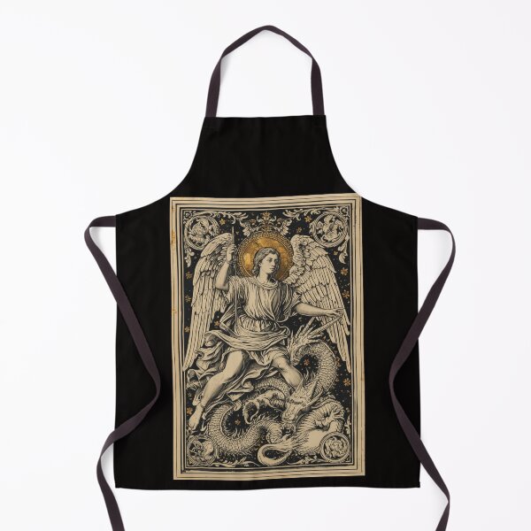 Item preview, Archangel Michael And Eastern Dragon Woodcut Engraving Art designed and sold by VintageManiac.