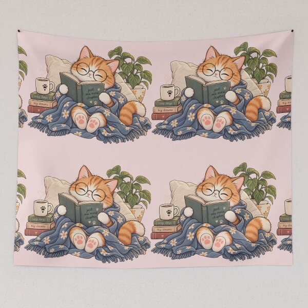 Item preview, Cozy Cat Reading Book Just One More Chapter Orange Tabby designed and sold by Artemis & Woven Collective.