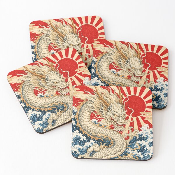 Item preview, Japanese Dragon and Rising Sun – Ukiyo-e Inspired Waves designed and sold by KASUMINK.