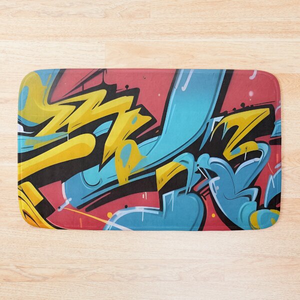 Item preview, Cerulean Blue & Canary Yellow Wildstyle - Coral Red Street Mural | 090 designed and sold by City Graffix Design Co..
