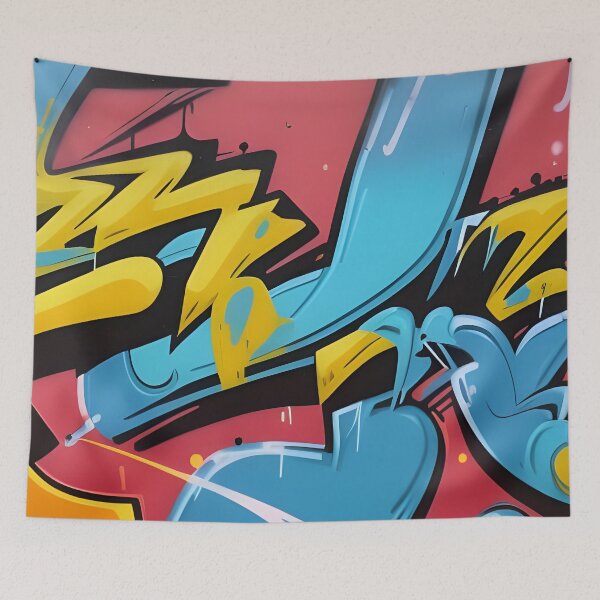 Item preview, Cerulean Blue & Canary Yellow Wildstyle - Coral Red Street Mural | 090 designed and sold by City Graffix Design Co..